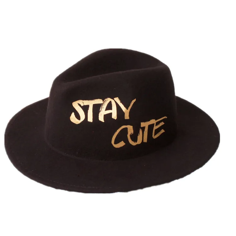Winter New Style Formal Golden Characters Jazzy Unisex Fashionable Wool Wide Brim Hat plaid