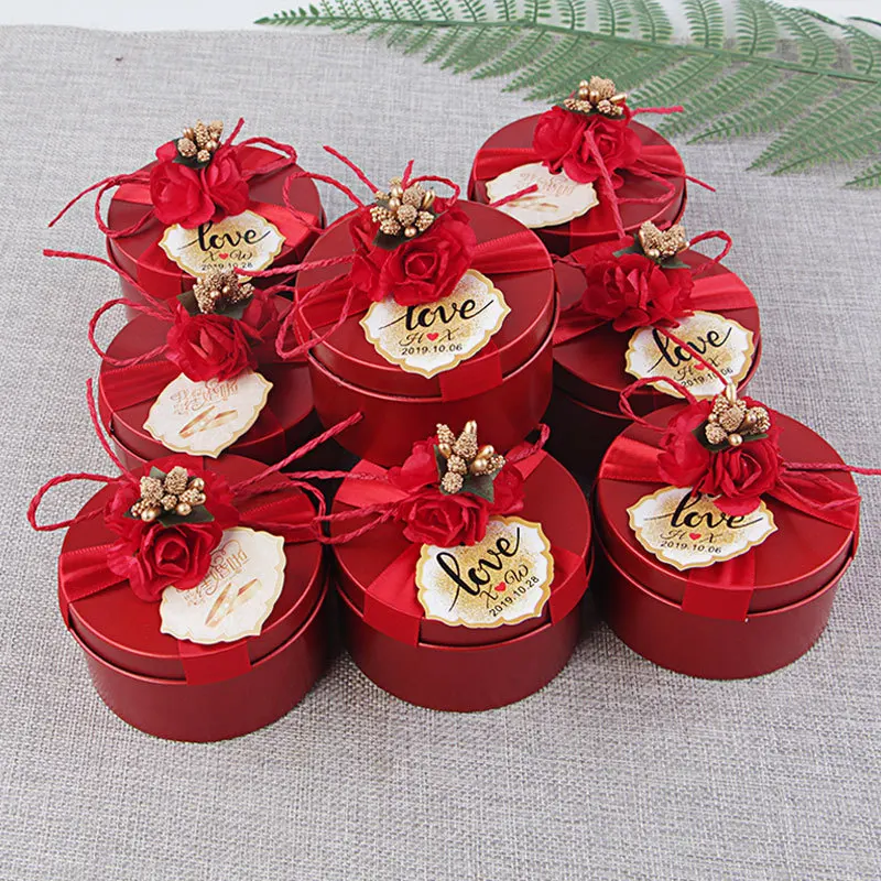 Wholesale Tin Metal Box Storage Round Can Wedding Tin Box Cookie Chocolate Gift With Ribbon And Flower