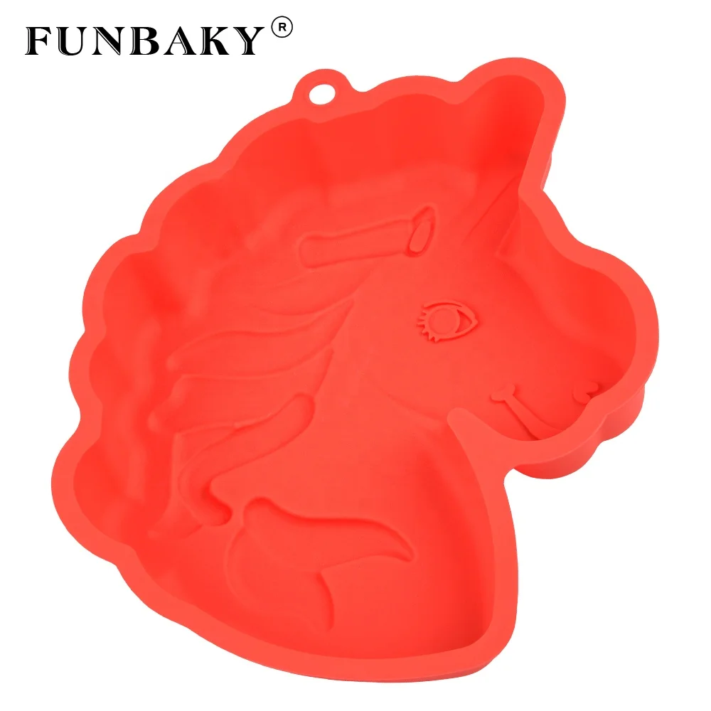FUNBAKY JSC3100 Bakeware large volume single unicorn shape cake silicone mold cake decorating tools cake pan for family party