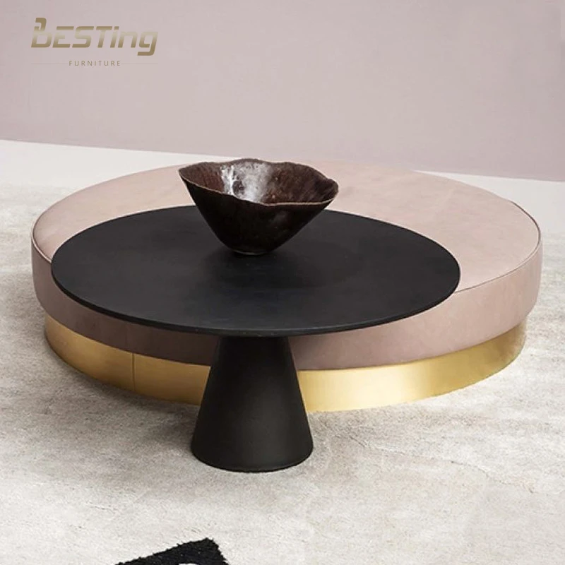 European design villa home furniture modern round leather side coffee table