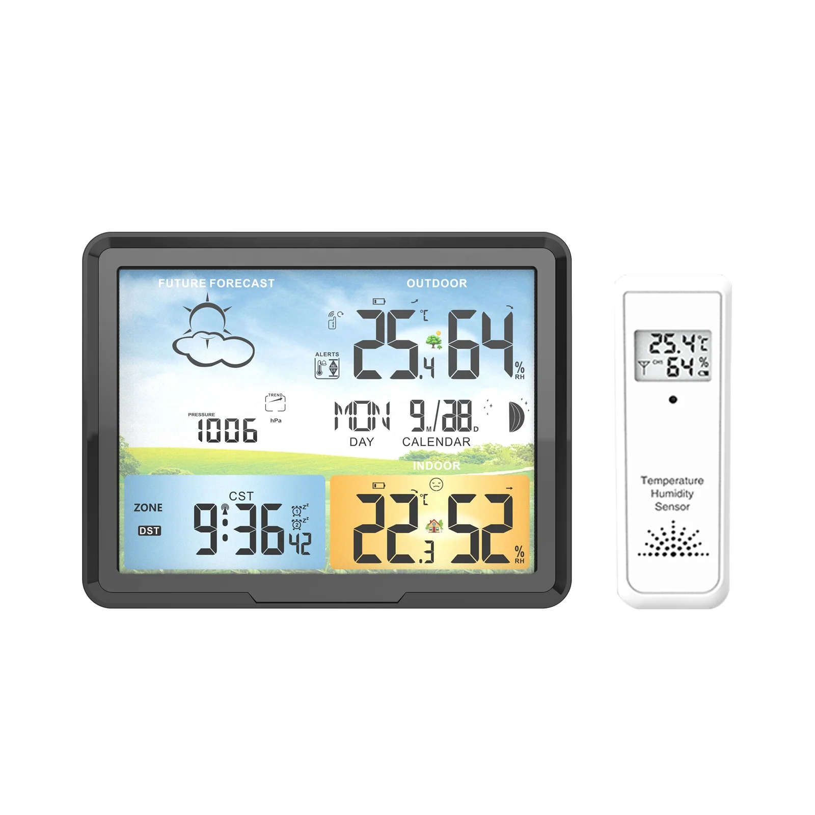 PT20A Wireless Weather Station Colorful LCD Weather Forecast Snooze alarm clock RCC WEATHER STATION for living room