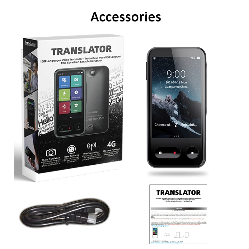 T7 138 Languages Two-Way Instant Speech Voice Translator Multi-Languages Online Translation 4G SIM Card Translate Machine