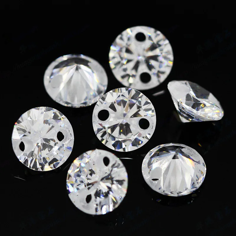 Factory Price White Clear Round Shape CZ Stone With 2 Holes Cubic Zirconia