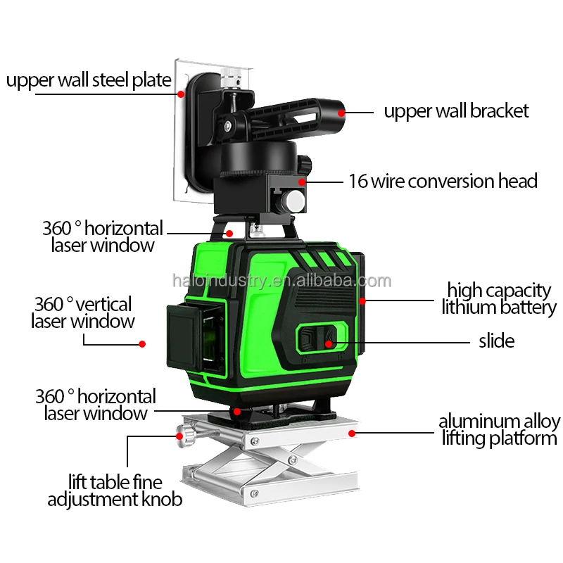 16 lines Innovative 4D Laser Level with 360 Rotation Bluetooth Remote Control with 2 battery