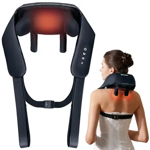 USB-C Rechargeable Kneading Massage Hot Compress Shiatsu Back Shoulder Neck Massager for Pain Relief