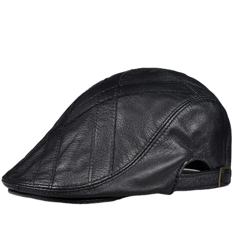 Pudi Man Real Leather Beret Cap Hat Boy Winter Warm Baseball Caps Hats Black Brown Color HL922