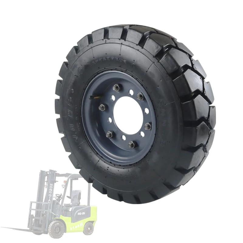 Cheap wholesale 8 inch 5.00-8 pneumatic tire assembly, anti-skid and wear-resistant, suitable for electric forklift