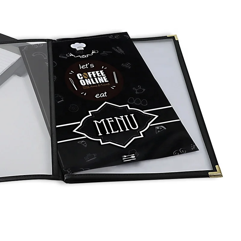 2 Page 4 Views Double Menu Cover Fits 8.5X11 Paper Transparent Cafe Restaurant Dinner Menu