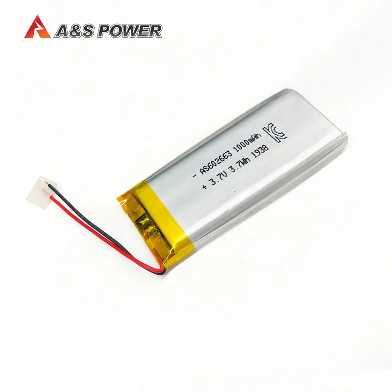 hot-sale 602663 3.7v 1000mah rechargeable lithium polymer lipo battery with UL1642,IEC62133,CE,KC,UN38.3 certificates