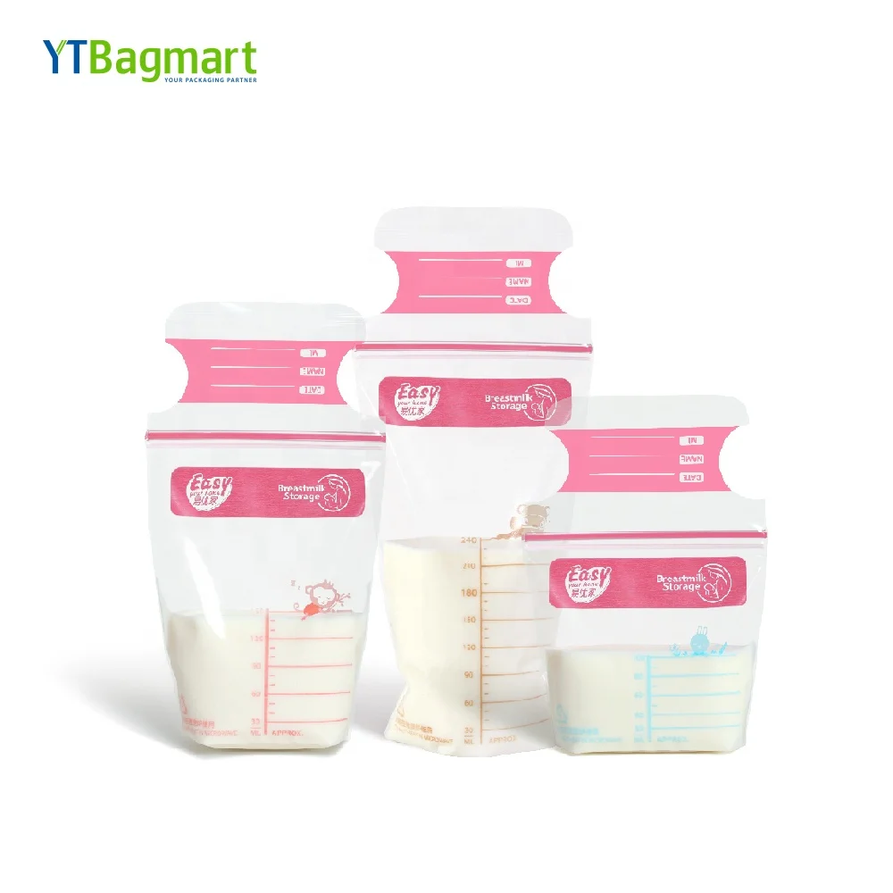 Custom Printed Double Zipper Seal Breast Milk Cooler Bag Pre-Sterilized Bpa Free Baby Breast Milk Storage Bags For Baby Feeding