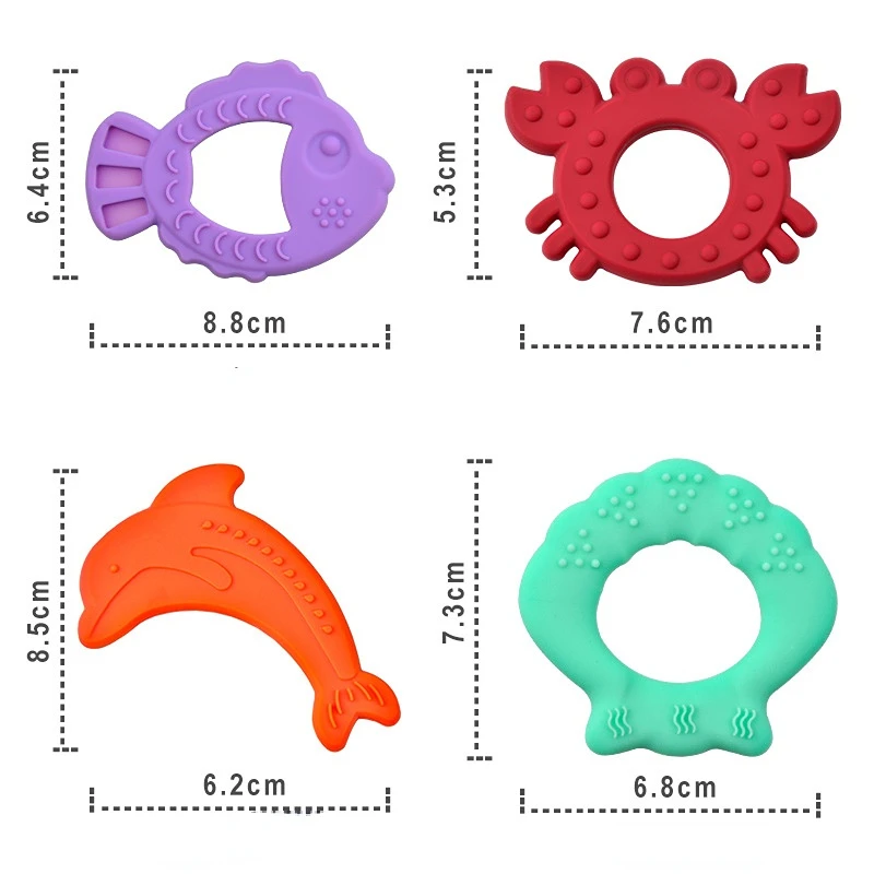 Food Grade Bpa Free Chewable Educational Animal Cognition Baby Teethers Silicone Teether