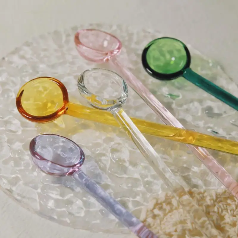 milk dessert spoon Colored Garden Glass Spoon Cute long handle coffee stirring Twister spoon