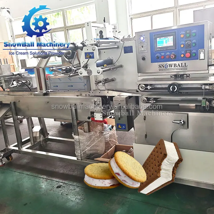 Automatic ice cream factory production line cookie rectangular round square wafer sandwich making packing machine