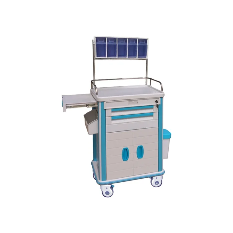 BR-AT07 ABS Plastic Frame Medical Crash Cart Equipment With Columns Table Anesthesia Trolley