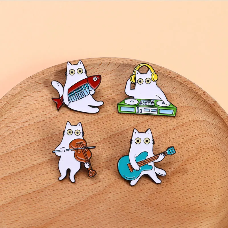 Fashion clothes hat decorative badge personality cartoon cat playing the piano music series custom enamel pin