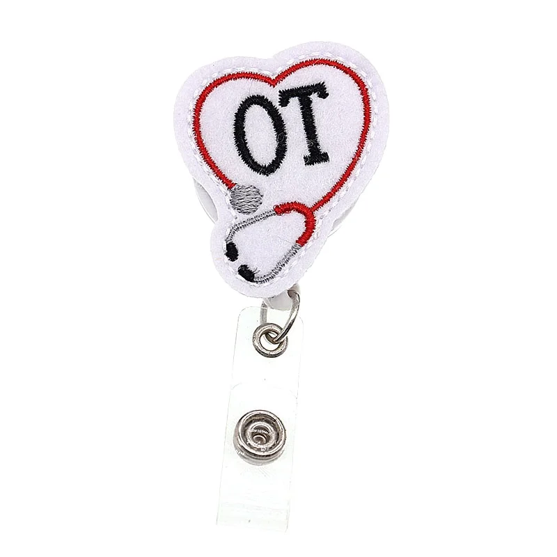 Handmade Knitting Felt Stethoscope Medical Nurse OT NP ICU Letter Retractable Badge Reel ID Badge Holder
