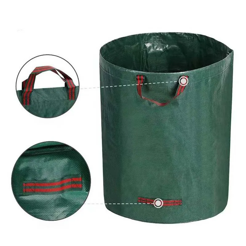Heavy Duty Reusable Yard Waste Bag Round Aluminium and PP Trash Container Foldable Waterproof for Garden Lawn Leaf Storage