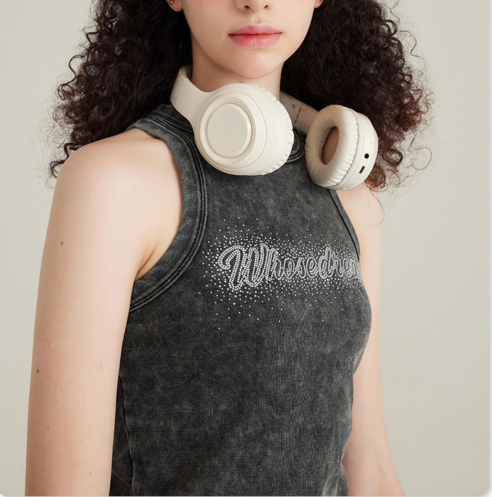 High quality Rhinestone Racer back Vest 100% Organic Cotton Sleeveless tshirt Vintage Washed Tank Top for Woman