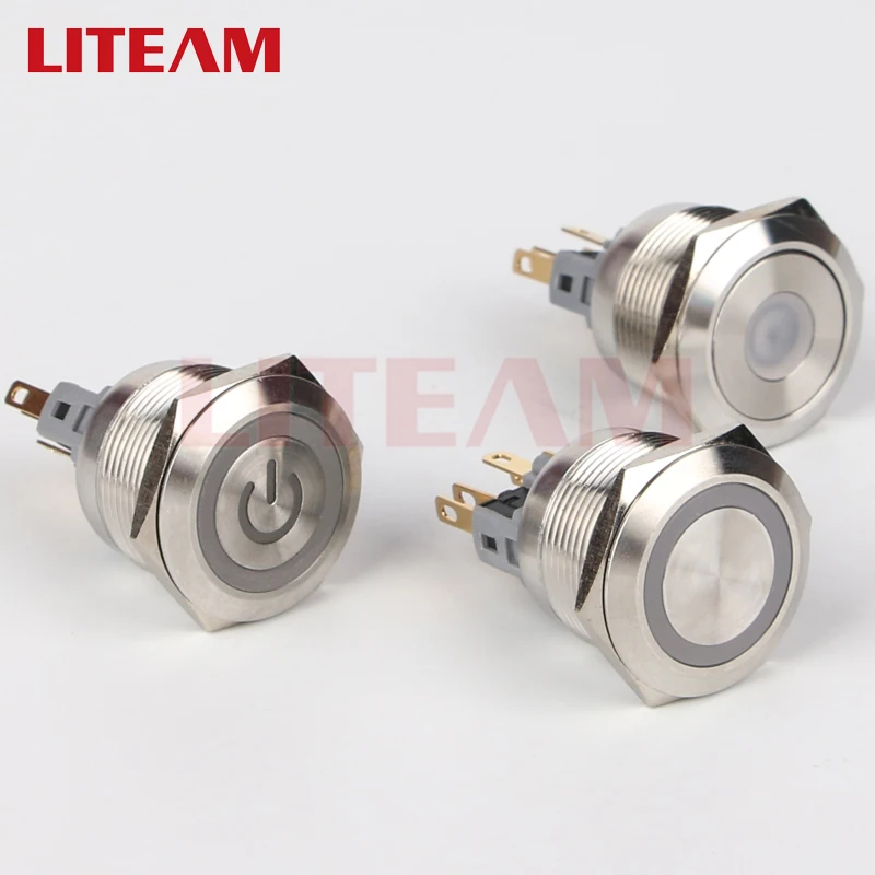 19mm metal Waterproof  Flat Button Metal Waterproof Momentary Push Button Switch 2 Pins Self-Locking push button switch