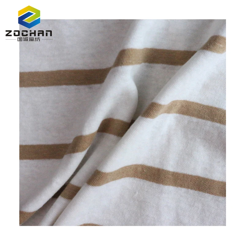 Wholesale 55/45 organic linen organic cotton stripe jersey knnit weft fabric for women t shirt  Garment