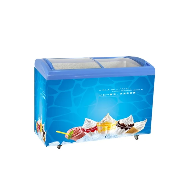 SD-158Y 158L cooler and fridge open top refrigerator chest curved glass door showcase Commercial ice cream lpg gas freezer