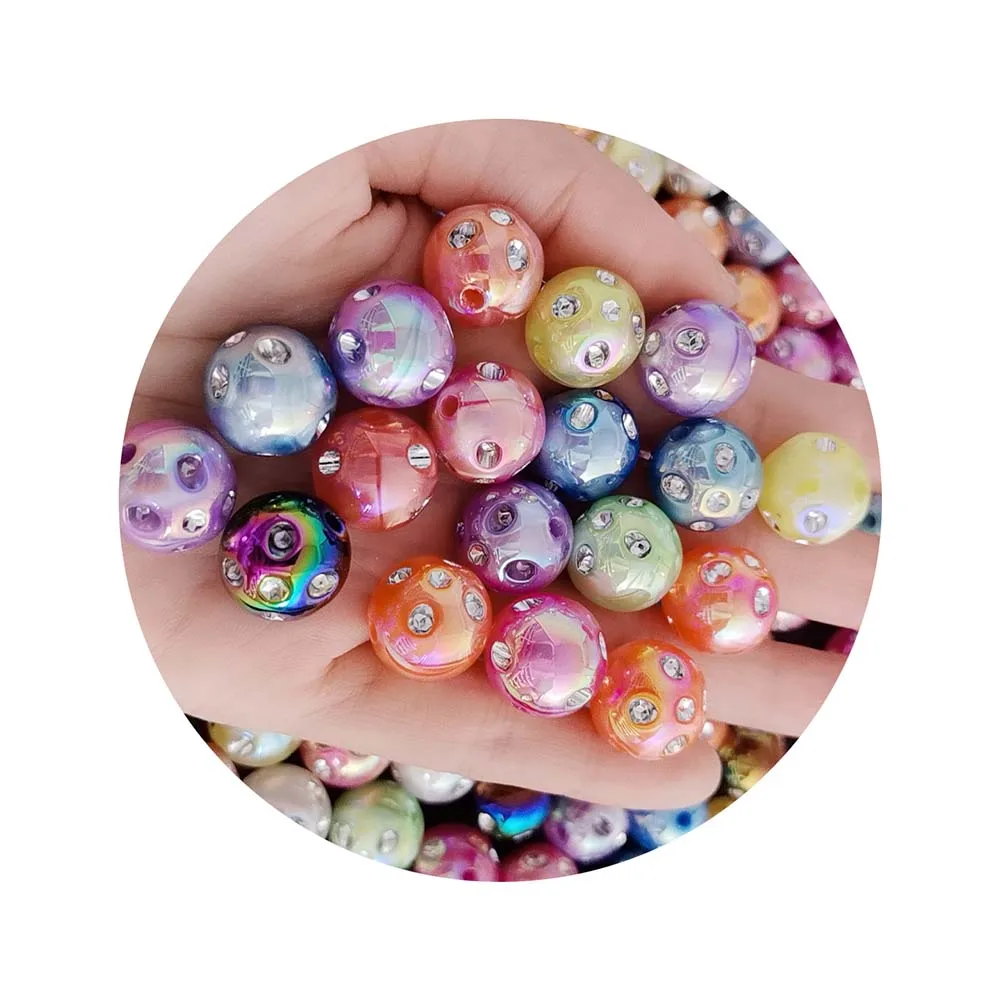 15mm Colorful Loose Crystal Acrylic Rhinestone Round Beads DIY Handmade Jewelry Accessories Beaded Pens Beads 100pcs