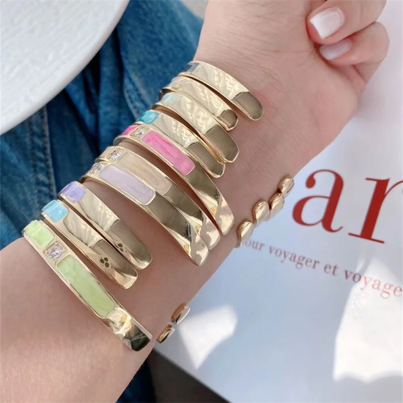18k 24K Gold Plated Candy Enamel Colorful Cuff Bracelet women fashion CZ jewelry bangle bracelet