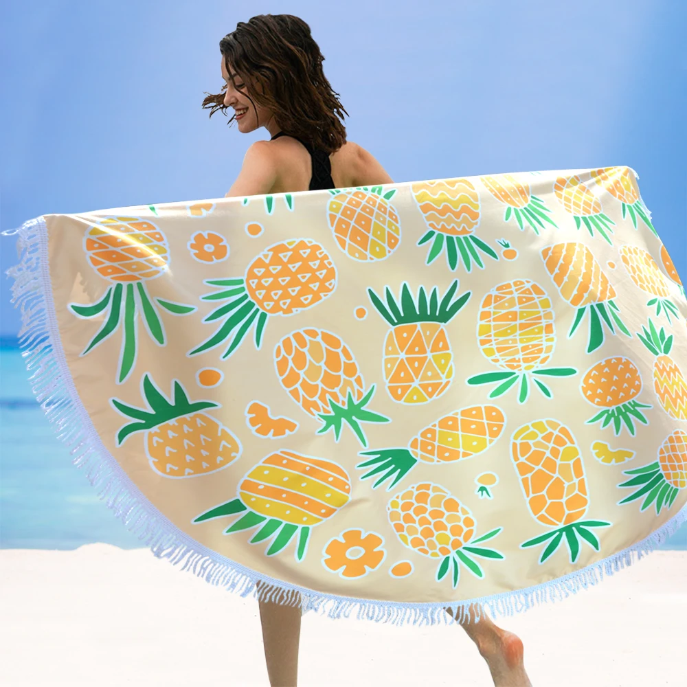 Spot Wholesale Printing Round Absorbent Beach Towel Double-sided Fleece Printable LOGO Pattern Swimming Bath Towel