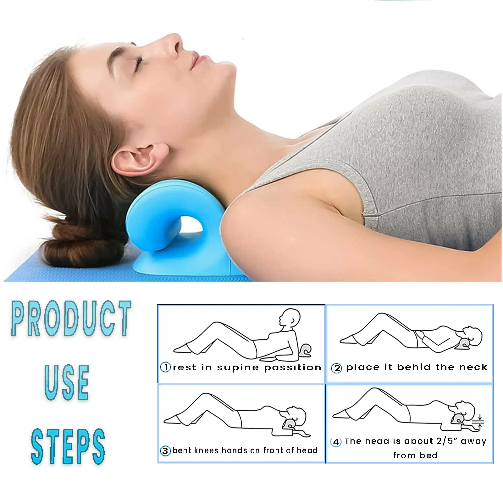 Neck Shoulder Stretcher Relaxer Massage Pillow Cervical Chiropractic Traction Device for Pain Relief Cervical Spine Alignment
