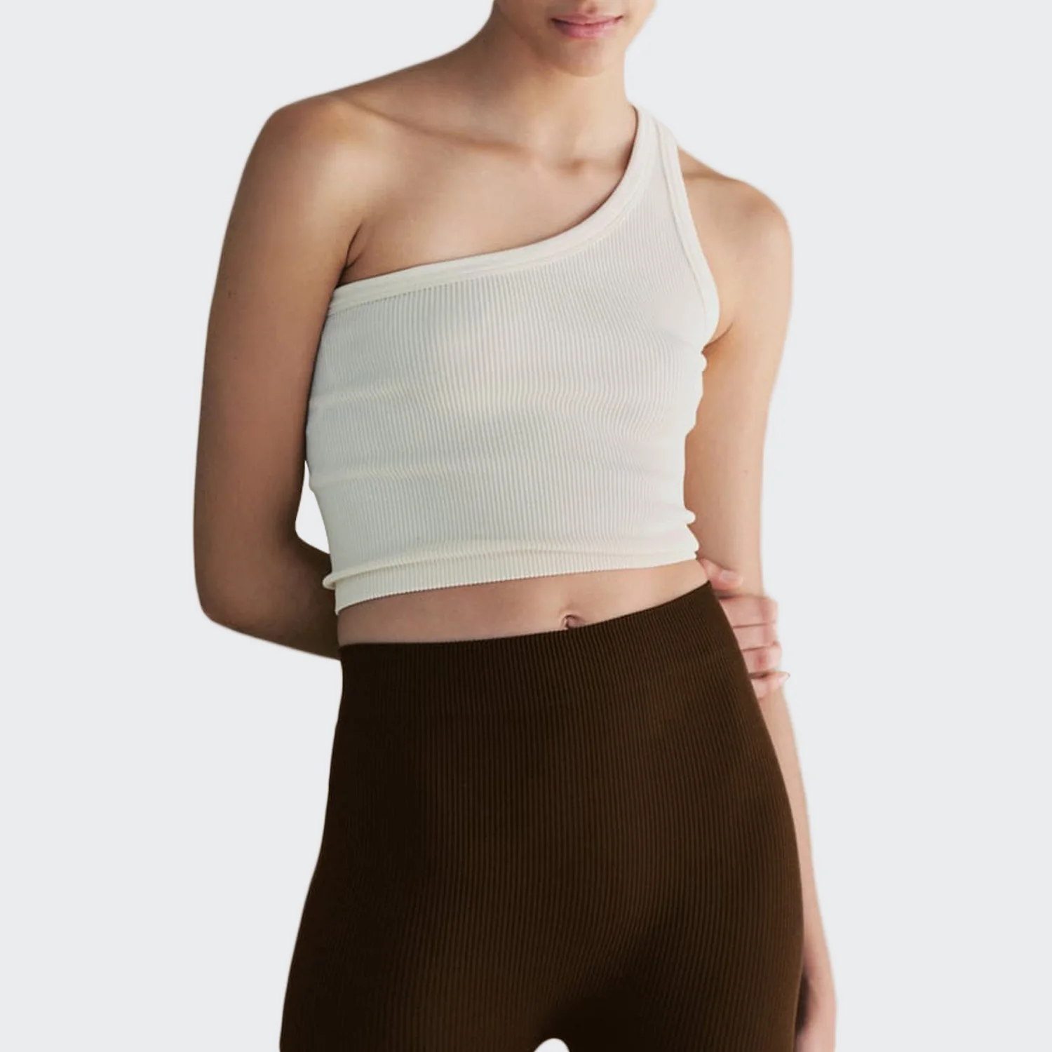 Seamless Women Tank Top Athletic Wear One Shoulder Halter Workout Crop Top Ribbed Gym Yoga Wear