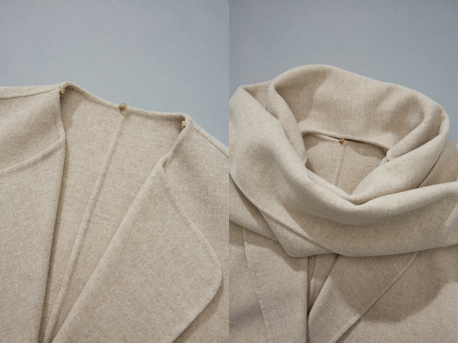 High end solid color sheep plush double-sided woolen coat for women Customized minimalist detachable scarf long coat for women