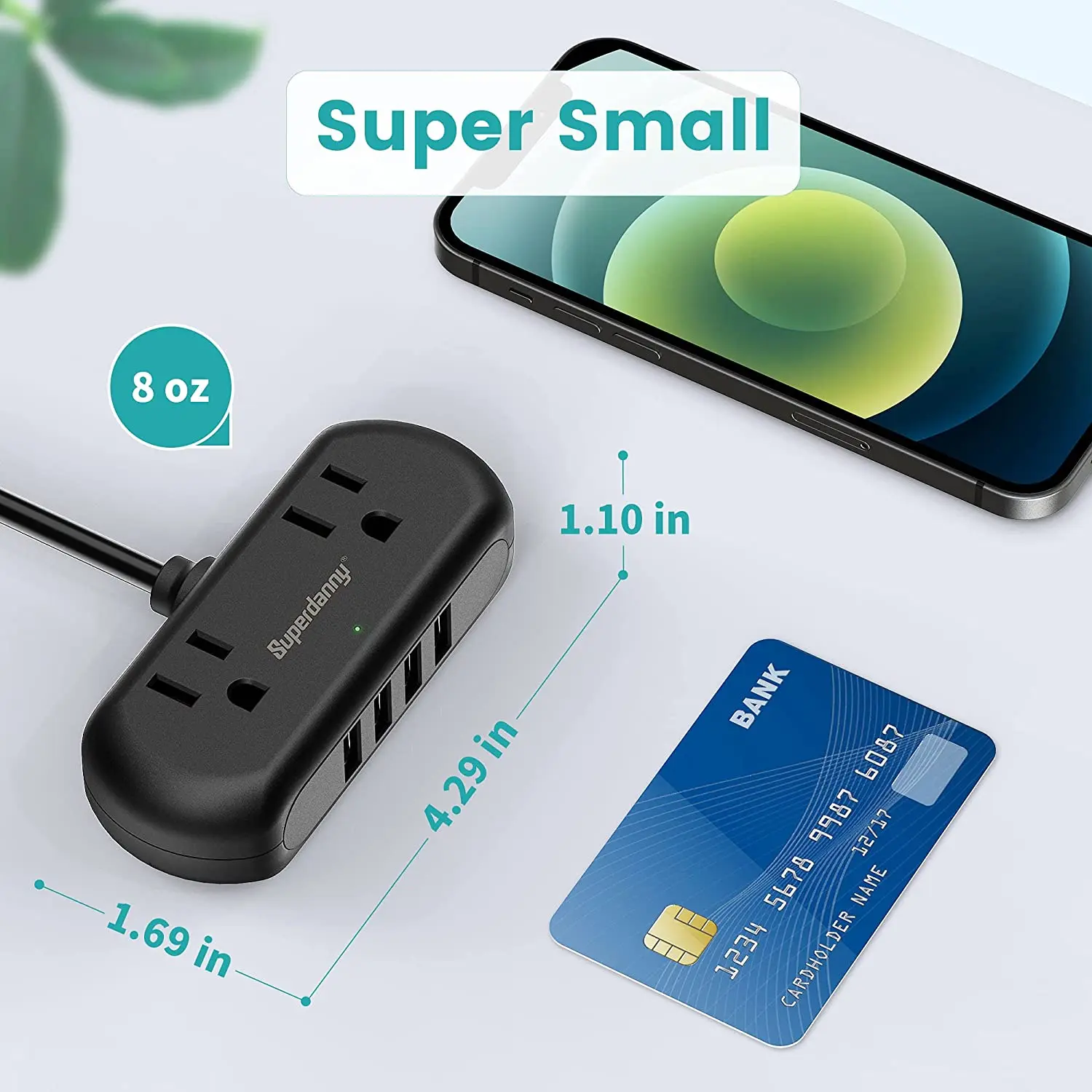 SUPERDANNY Mini Surge Protector power strip USB ports AC socket outlet surge protector extension socket