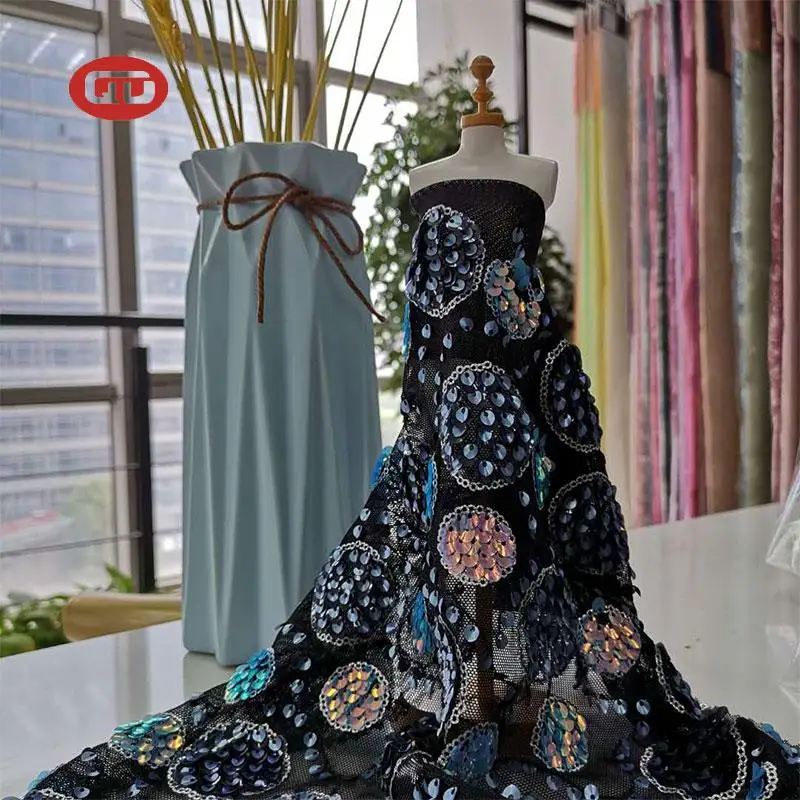 2021 China high quality  tulle lace with sequin embroidery  fabric