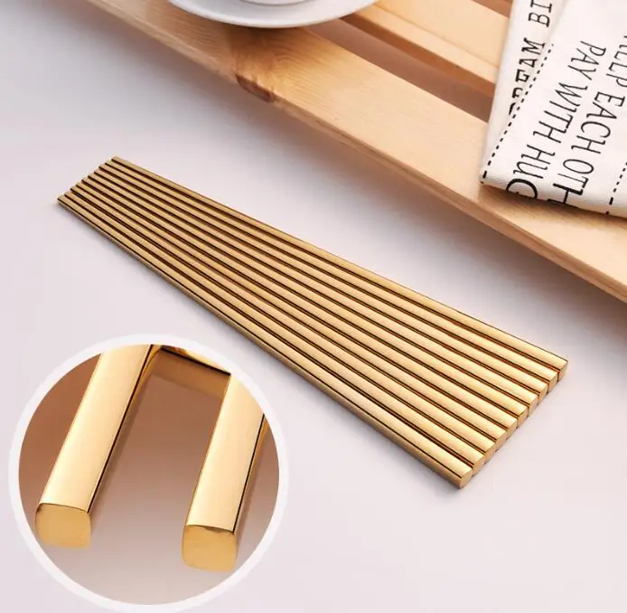 Wholesale 9.5 inch stainless steel square shape solid chopsticks