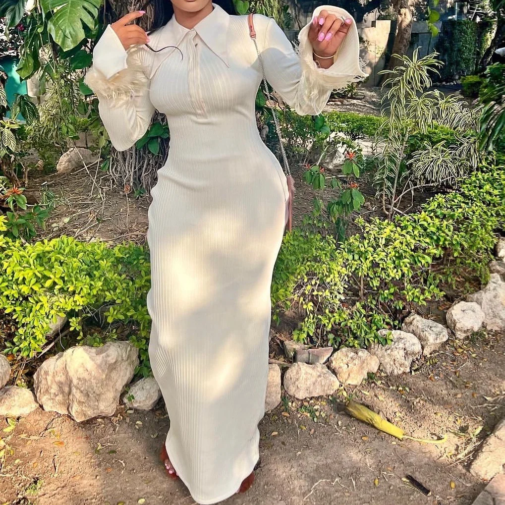 DG090483 New design Dresses Women Lady Elegant long Sleeve knit Dress for wholesales