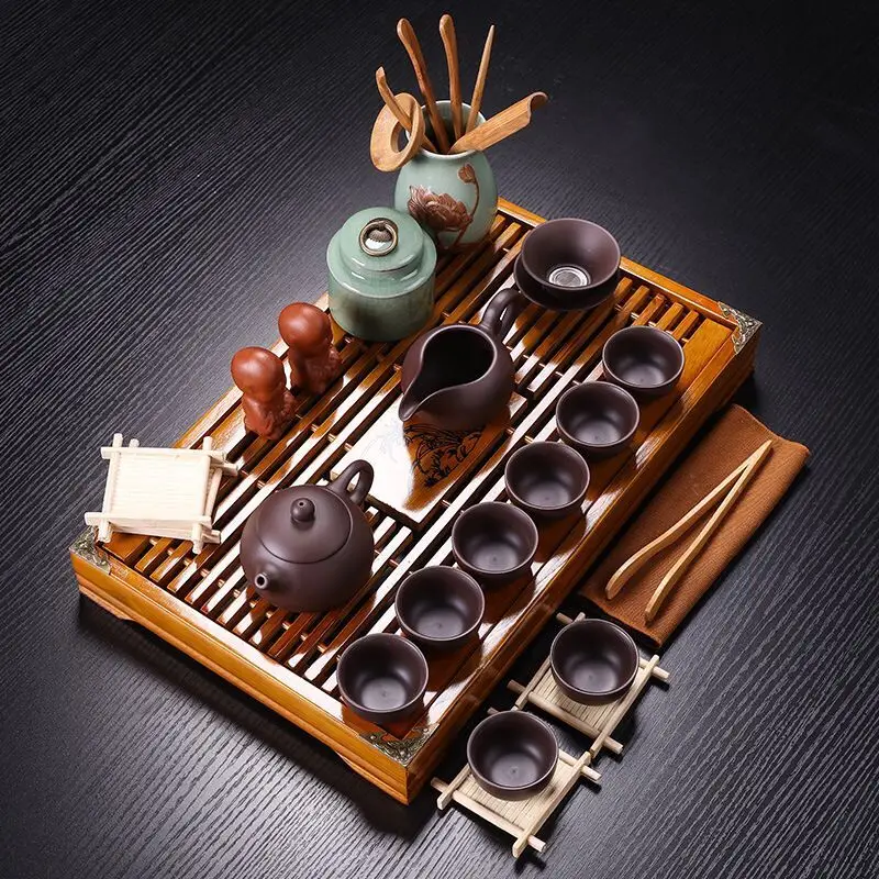 Yixing Tea Set Large Set With Bamboo Tea Tray