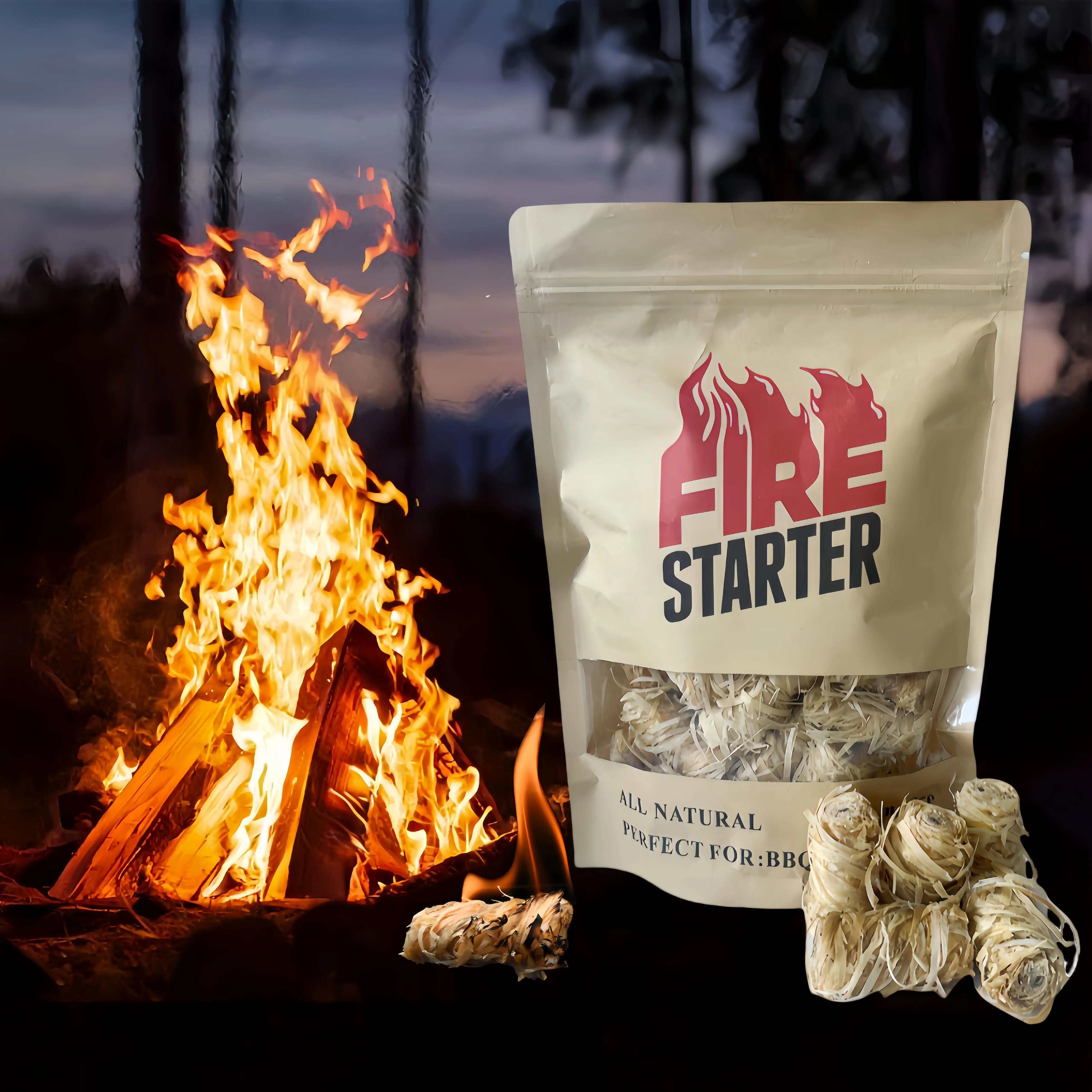 Custom 20pcs Natural Wood Wool Firelighter Fire Starter Bamboo Charcoal for Camping BBQ Grill Fireplace Oven Accessories