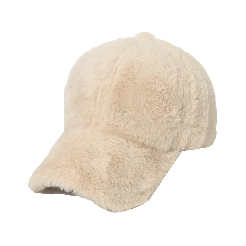 Fashion Outdoor Faux Fur Thickened Hat Curves Brim Adjustable Fluffy Classic Warm Wool Baseball Cap Hat