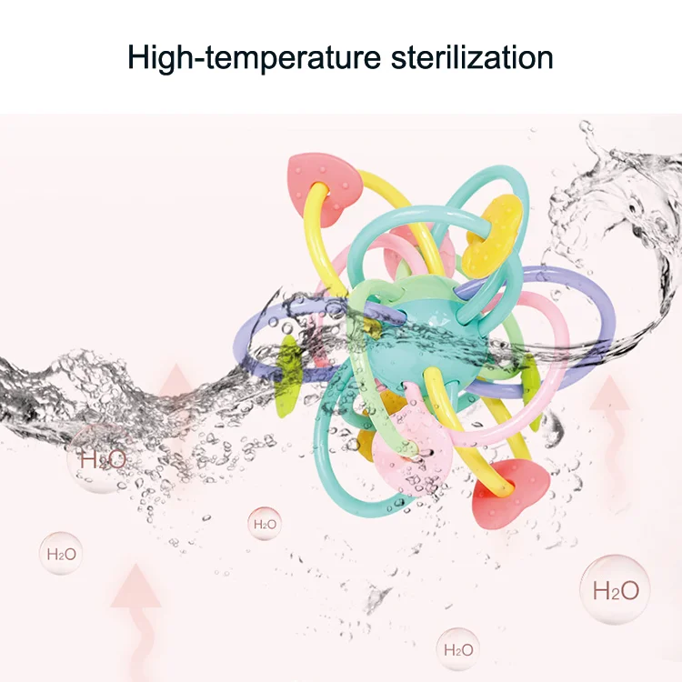 High Quality Non-toxic Baby Growing Colorful Rattle Baby Soft Flexible Smooth Silicone Teether Ball For Infant Boys Girls