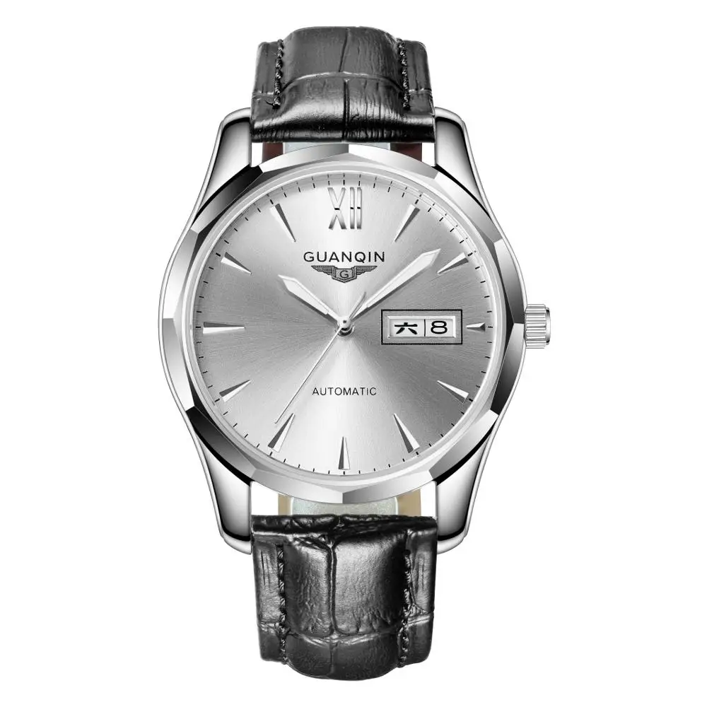 
GUANQIN GJ16034 luxury Silver crown logo waterproof stainless steel mechanical man reloj watch 