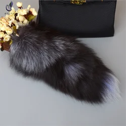 ALICEFUR High quality silver fox fur tail keyring real fox fur key ring bag pendants