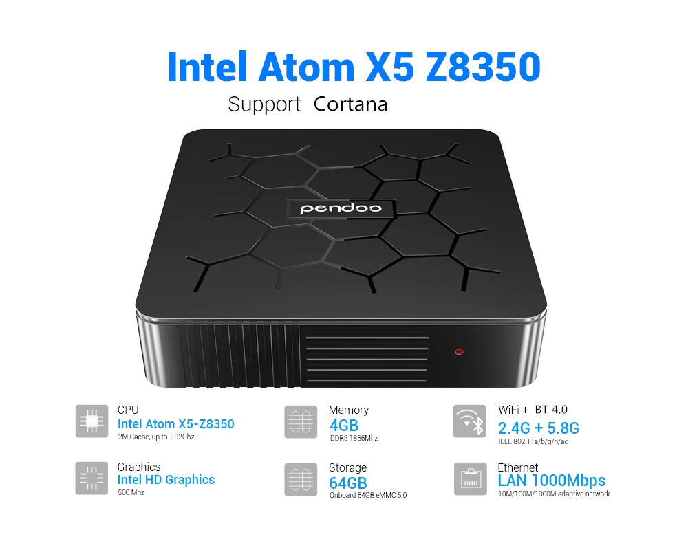С батарейным питанием pendoo w8 pro windows 10 OS 4 core smart 4k hd мини настольный компьютер безвентиляторный