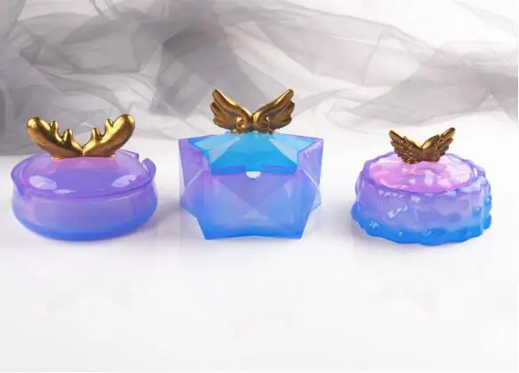 T1209  Epoxy ash tray with cover cloud star wing antler elk storage box silicone mold