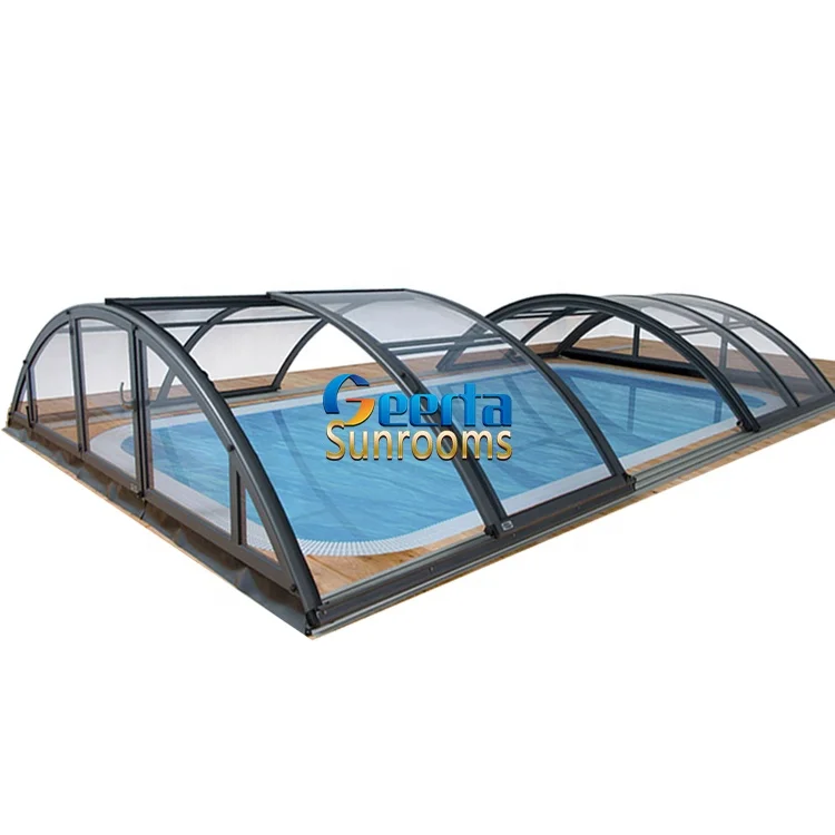 Medium profile telescopic transparent pool cover automatic swimming pool enclosure spa cover