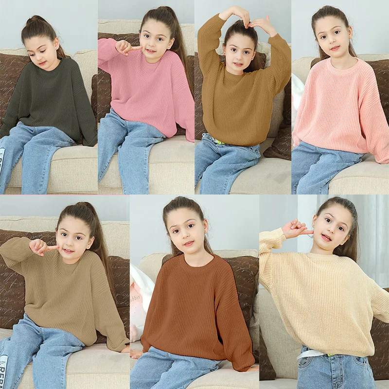 duoyingbao High Quality In Stock Pullover Children Clothes Solid Color Knitted Cotton Baby Sweater