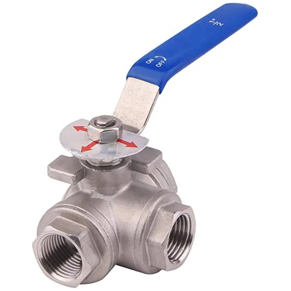 Manufacturer price 1/2 3/8 stainless steel ball valve,T mounting pad Female 3-way manual ball valve with Vinyl locking handle