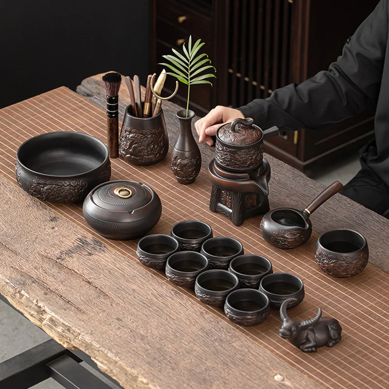 Qingxi Purple Pottery Retro Lazy Tea Brewing Automatic Tea Set Household Anti-scald Ceramics Kung Fu Tea Set