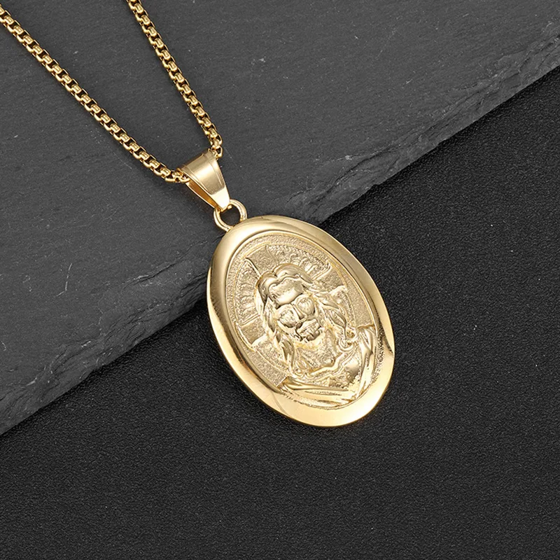 Hip Hop Bar Rap Jesus Religion Waterproof Stainless Steel Fashion Jewelry Pendant Necklaces 18K Gold Plated for Male Man Mens