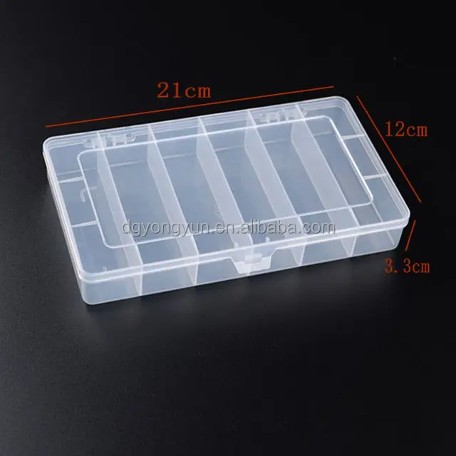 Whole sale 6 compartments rectangle transparent plastic storage box with fixed dividers