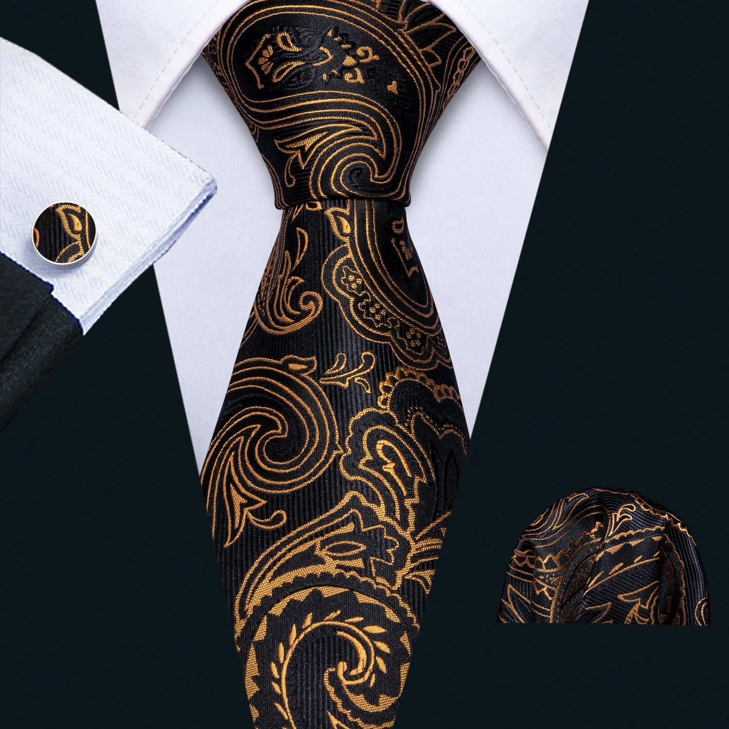 Discount Gravata Silk Mens Paisley Tie and Pocket Square Set